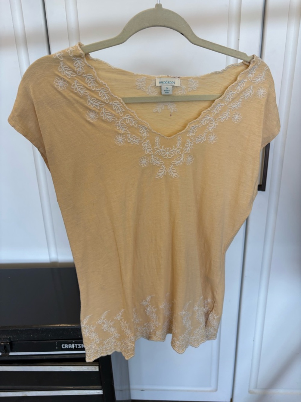 Sundance Pale Yellow Embroidered V-Neck Tunic